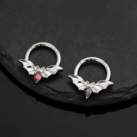 Vampire Bat Titanium Septum Ring with Teardrop CZ — product view 2