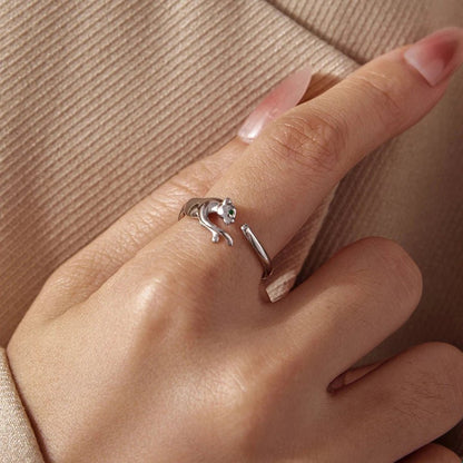 WOSTU S925 Silver Panther Leopard Ring for Women, Elegant Big Cat Animal Adjustable Rings With Green Crystal Eyes Statement Gift - GEMORM